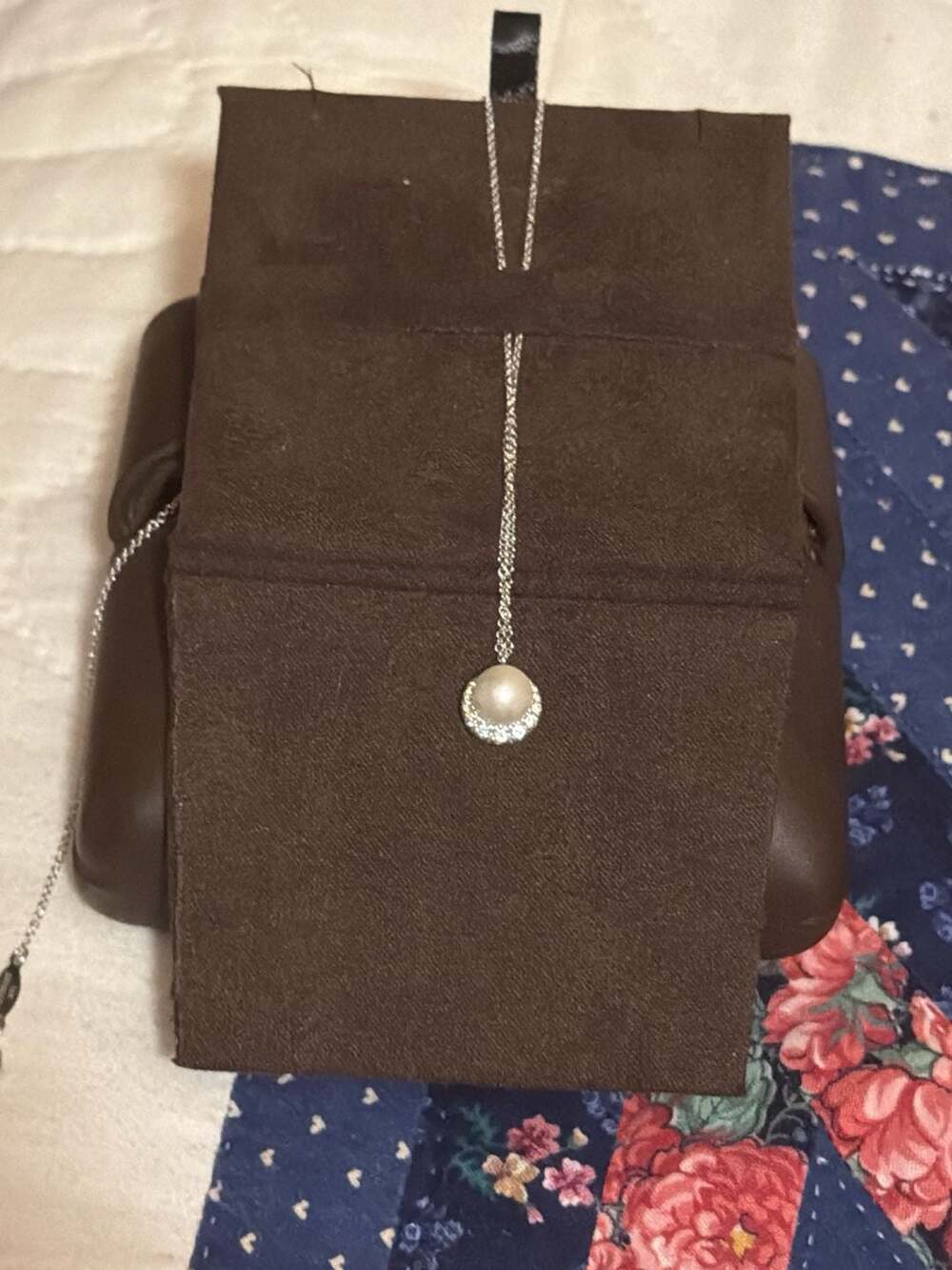 14K White Gold Diamond Halo Cultured Pearl Pendant and Necklace (0.19 TCW)